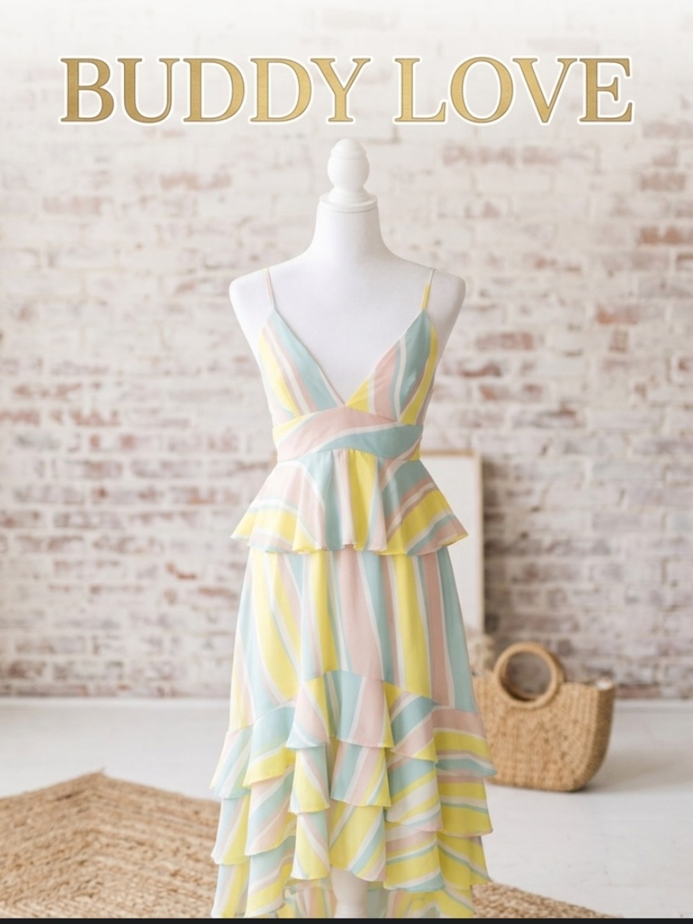 Buddy Love Georgia Pastel Ruffle Tiered Peplum Dress Size Large High-Low
